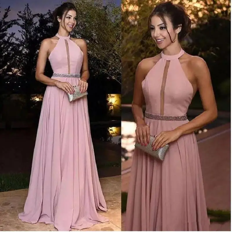 

Cheap Pink Evening Dresses Floor Length 2021 Vestidos De Fiesta De Noche Open Back Simple Special Occasion Dress Formal Party