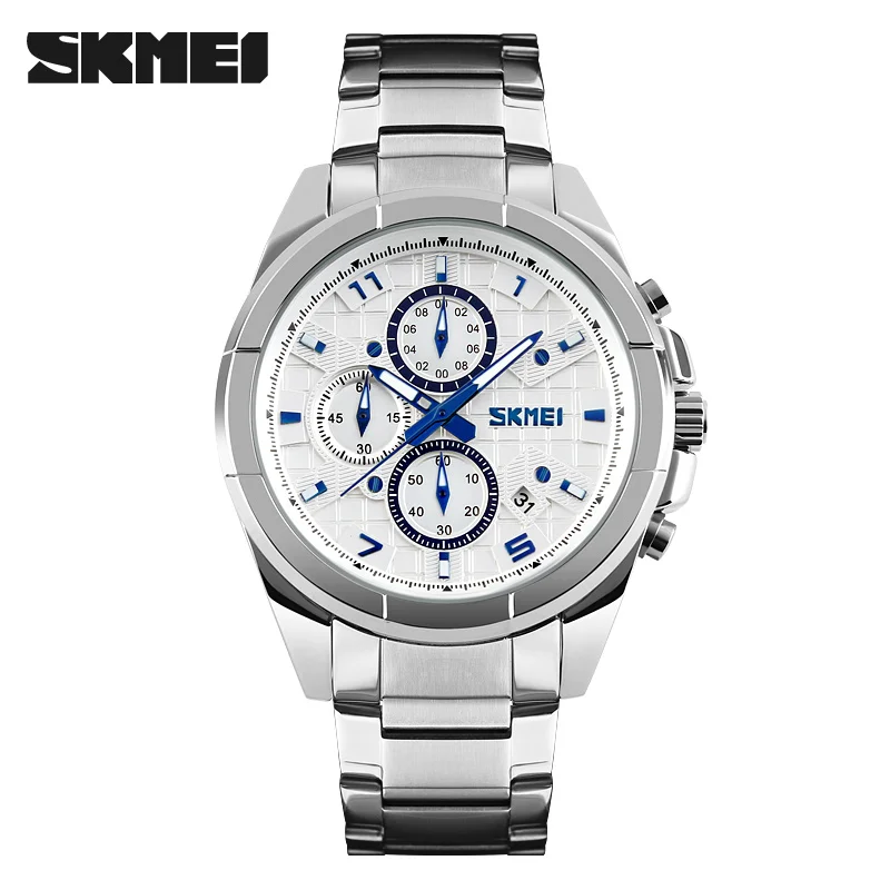 all silver SKMEI мужские модные повседневные часы люксовый бренд кварцевые часы Relogio Masculino мужские s из нержавеющей стали Reloj Para мужские наручные часы - Цвет: all silver