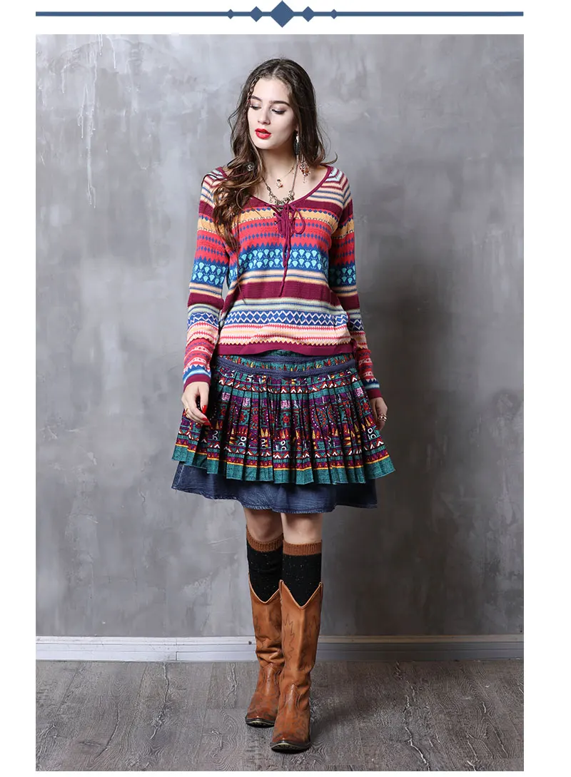 Юбки Для женщин s Yuzi. Может Boho хлопок белье Для женщин юбка трапециевидной формы кулиска на талии Цветочный принт Saia X2227 Saias Femininas
