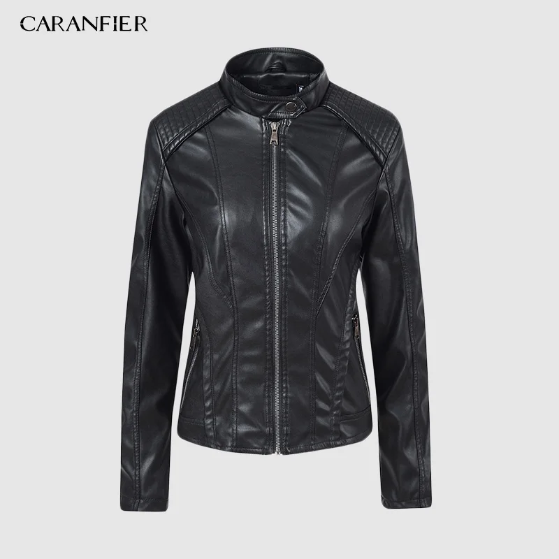 

CARANFIER 2019 New Fashion Women Smooth Motorcycle Faux Leather Jackets Ladies Long Sleeve Autumn Winter Biker Streetwear Coat