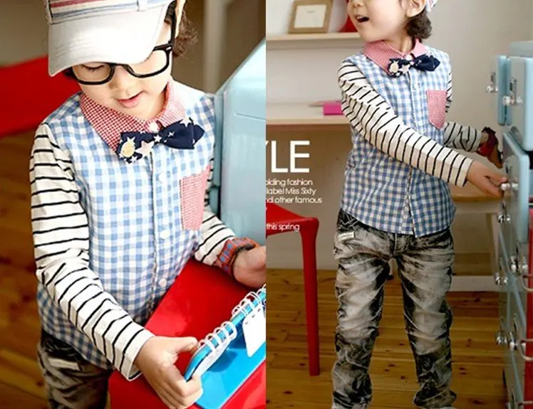 New Fashion 2012 Autumn Outfit Cardigan Boy's Pure Cotton Plaid Shirt Children's Wear Foreign Trade | Мать и ребенок