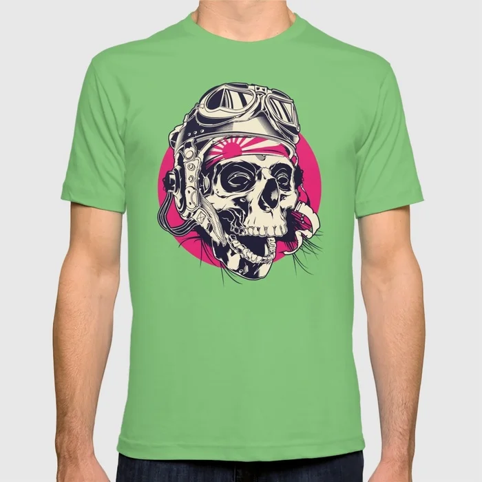 2017 Общество с Ограниченной мужчины футболки Череп пилотный шлем иллюстрация