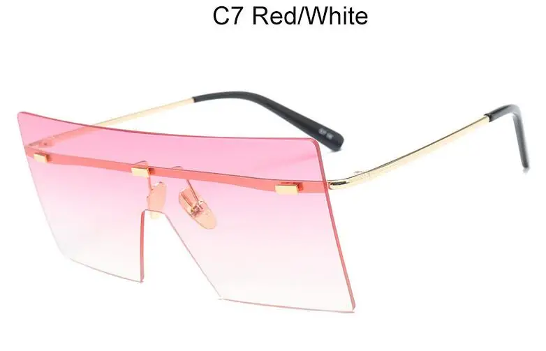 C7 red white Один большой квадратный без оправы Солнцезащитные очки женские новые большие мужские серебряные зеркальные оттенки Модные брендовые дизайнерские негабаритные солнцезащитные очки - Цвет линз: C7 red white