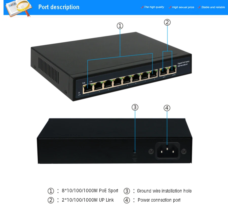 8 портов PoE+ 2G порт полный гигабитный коммутатор POE(встроенный