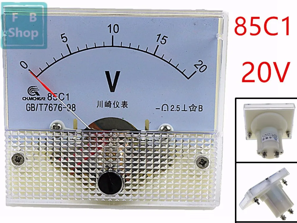 

1PCS 85C1 20V Analogue DC Voltage Needle Panel Meter Voltmeter