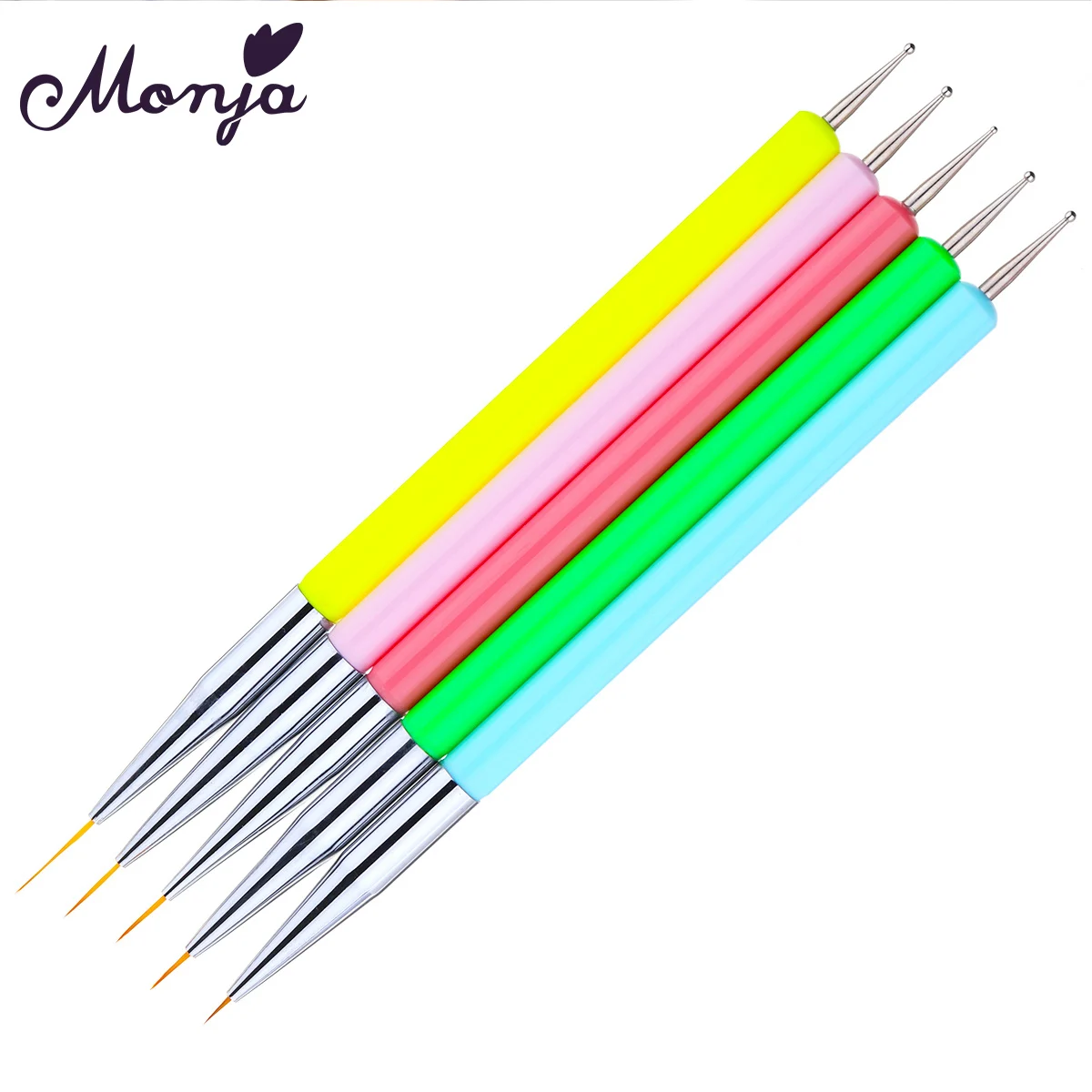 Monja 5 шт. Двойной Конец Кисть для дизайна ногтей французские линии полосы живопись