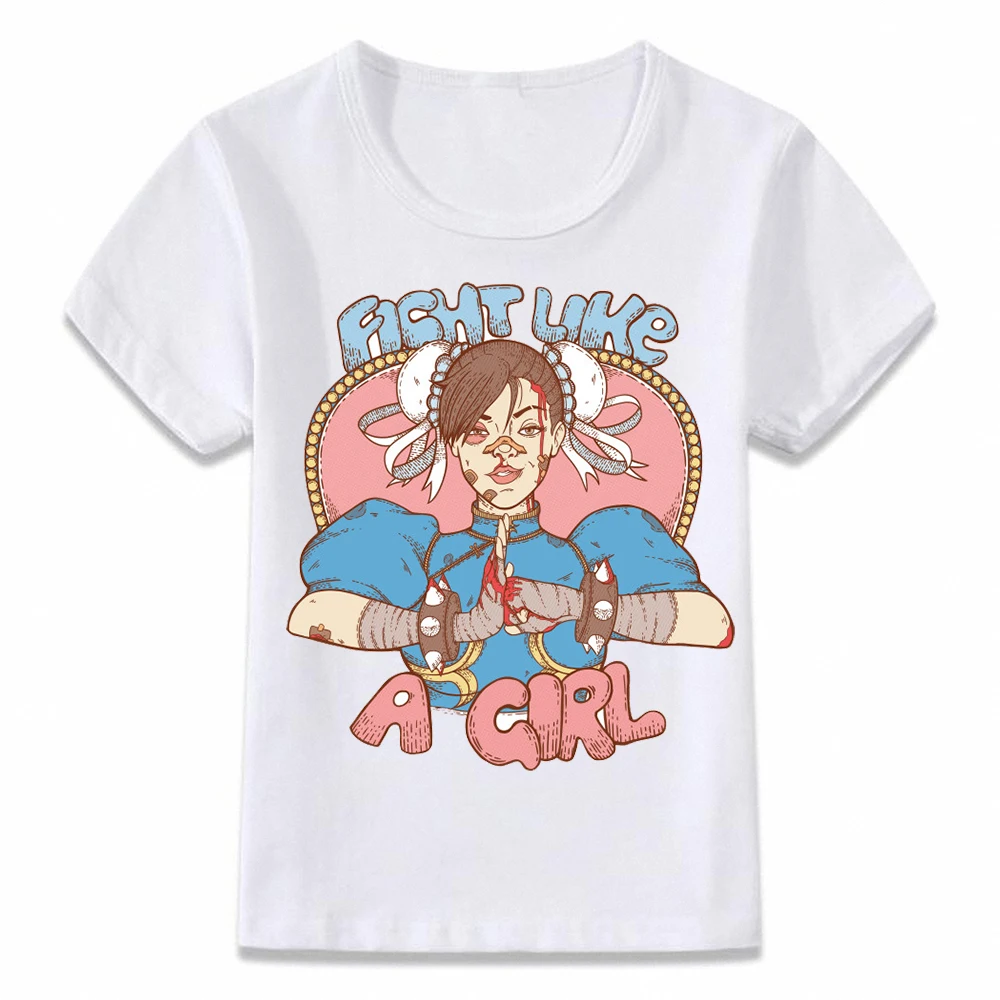 S0049U Детская футболка с надписью «Fight Like A Girl Samus Chun Li Sailor Moon Lara Croft» футболка для малыша для мальчиков и девочек - Цвет: S0049U