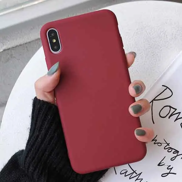 Милые однотонные Чехлы LOVECOM для телефонов iPhone XS Max XR 6 6 S 7 8 Plus X XS, мягкий силиконовый Простой Модный чехол - Цвет: Wine Red
