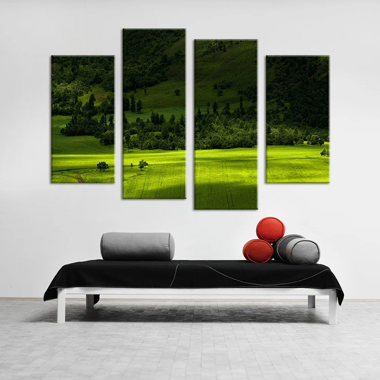 4 панели современная Печать зеленое дерево горная настенная живопись на холсте