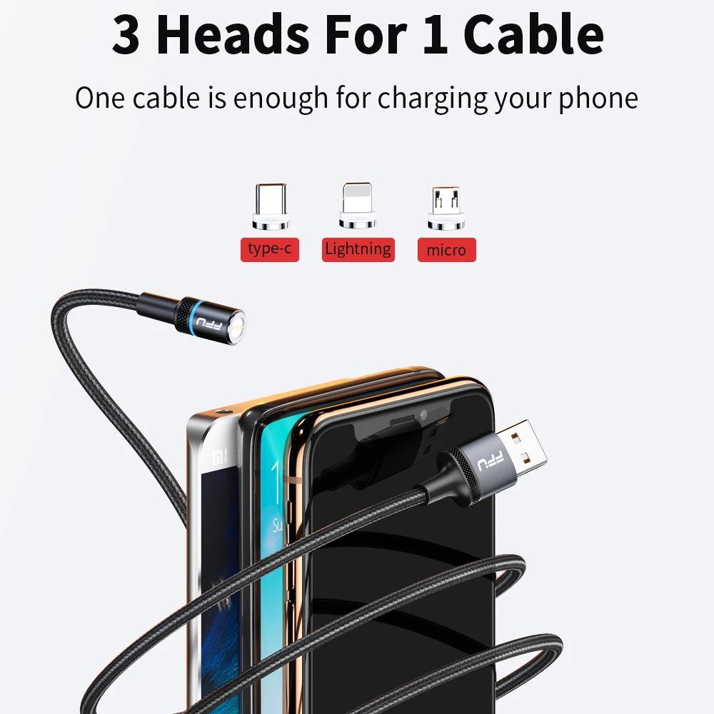 Магнитный кабель FPU USB Type C/Micro/Lightning для телефонов iPhone/Android 3A 1/2 м|Кабели мобильных