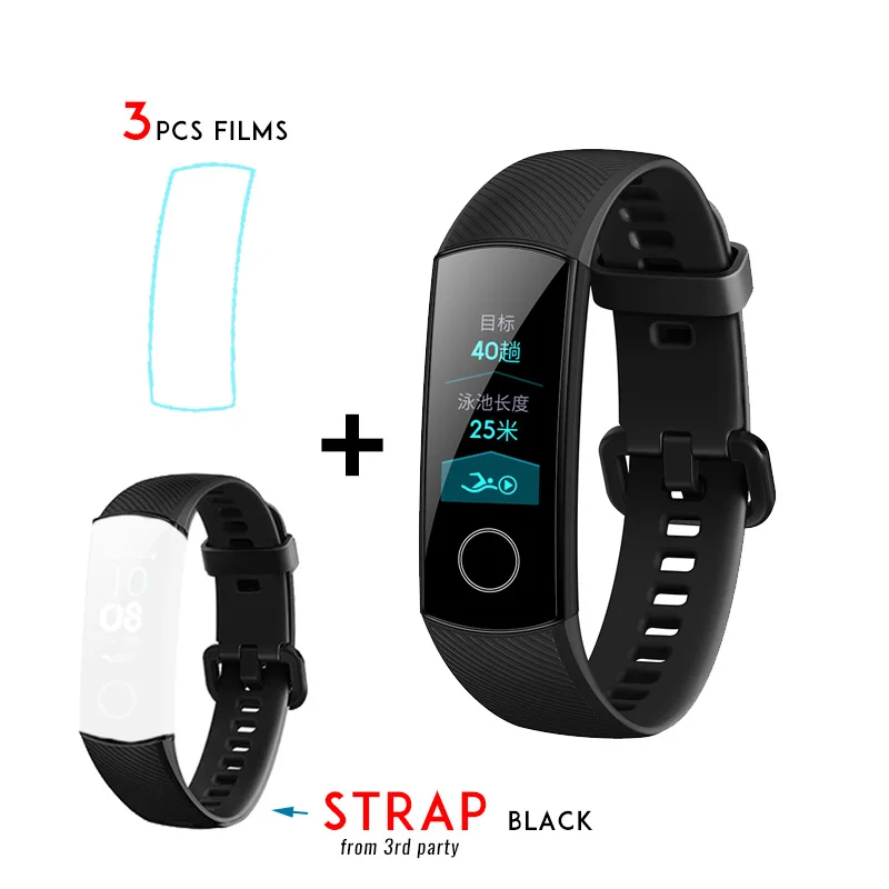 Black n black strap Смарт-браслет huawei Honor Band 4 Amoled, цветной сенсорный экран 0,95 дюйма, для плавания, для обнаружения пульса и сна - Цвет: Black n black strap