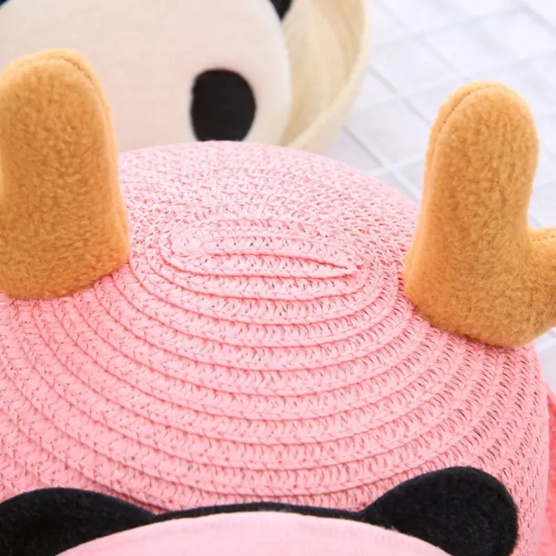 Детская летняя соломенная шляпа с запонками в виде милой панды мультяшная от