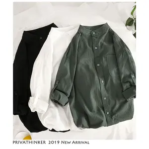 Мужская Уличная рубашка Privathinker, повседневная хлопковая льняная рубашка большого размера в Корейском стиле, 2020