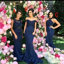 Mixed Styles Long Bridesmaid Dresses Mermaid Lace Applique Long Maid of Honor Wedding Guest Dresses 