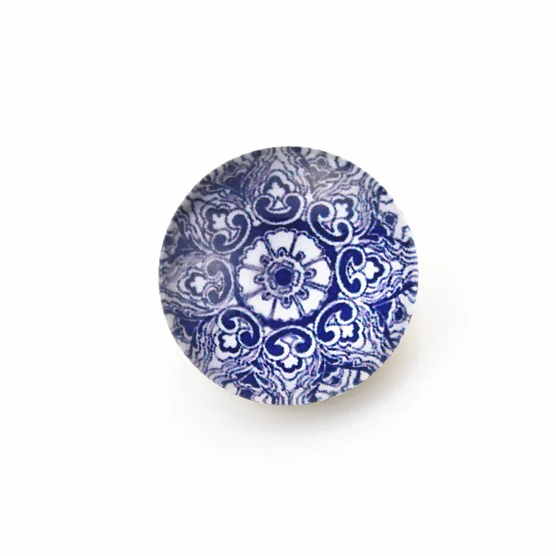 50 шт./партия стеклянные пуговицы из белого и синего фарфора