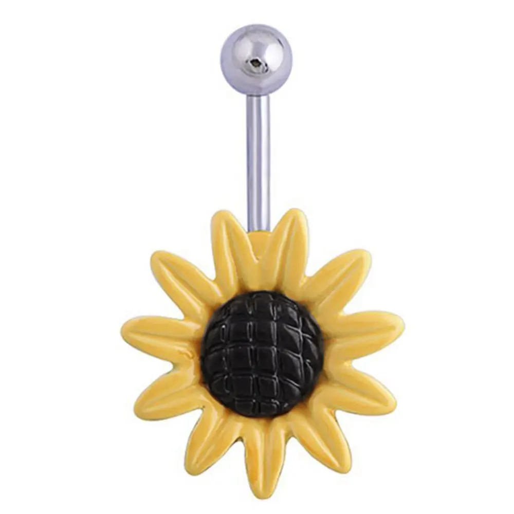 2018 Новый пупок милый Пирсинг Мода Сияющий подсолнух цветок Бар пупка Кнопка