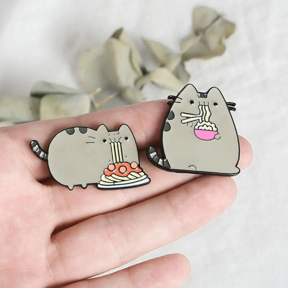 Модная металлическая Милая мультяшная забавная эмалированная брошь Fat Cat ест