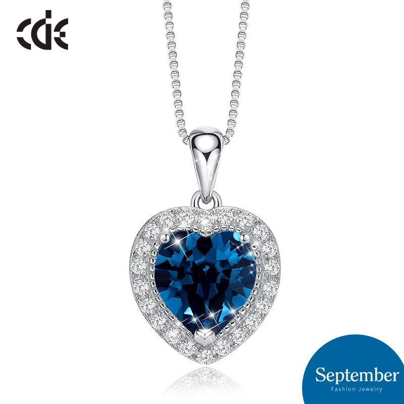 September CDE 925 пробы Серебряное ожерелье украшено кристаллами Swarovski женское ожерелье в форме сердца воротники-ожерелья ювелирные изделия - Цвет камня: September