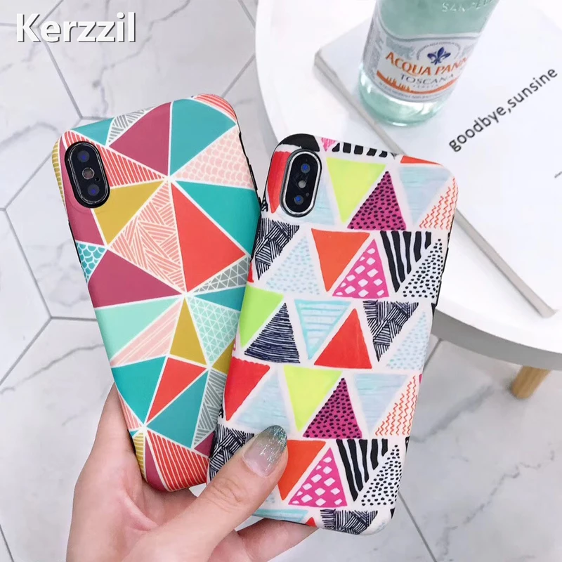 Kerzzil красочный треугольный узор матовый чехол для телефона iPhone X XS 8 7 6 наполовину