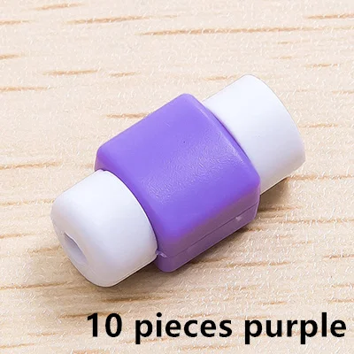 10 pieces purple 10 шт. Мини милый силиконовый USB кабель Защита для наушников пластиковый шнур защита провода крышка намотки для iphone 5 5s 6 6s 7 plus - Цвет: 10 pieces purple