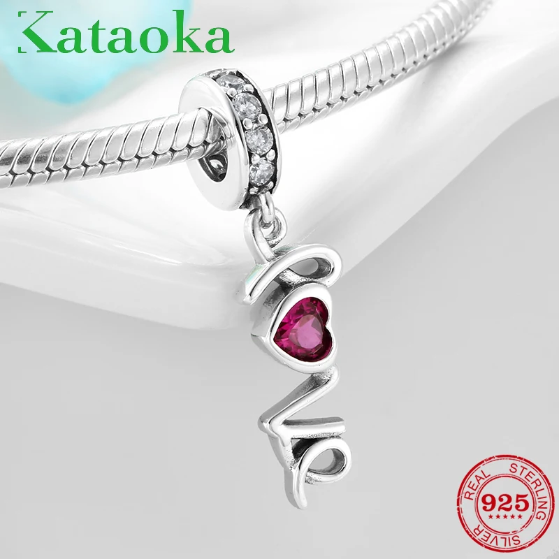 925 Sterling Silver letter Beads L O V E Pink CZ Charms Pendant Fit Original Pandora Charms Bracelet Bangles DIY Jewelry making