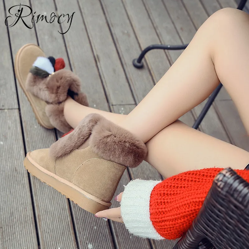 RIMOCY женская зимняя обувь из флока botas mujer плоский каблук женские ботильоны на