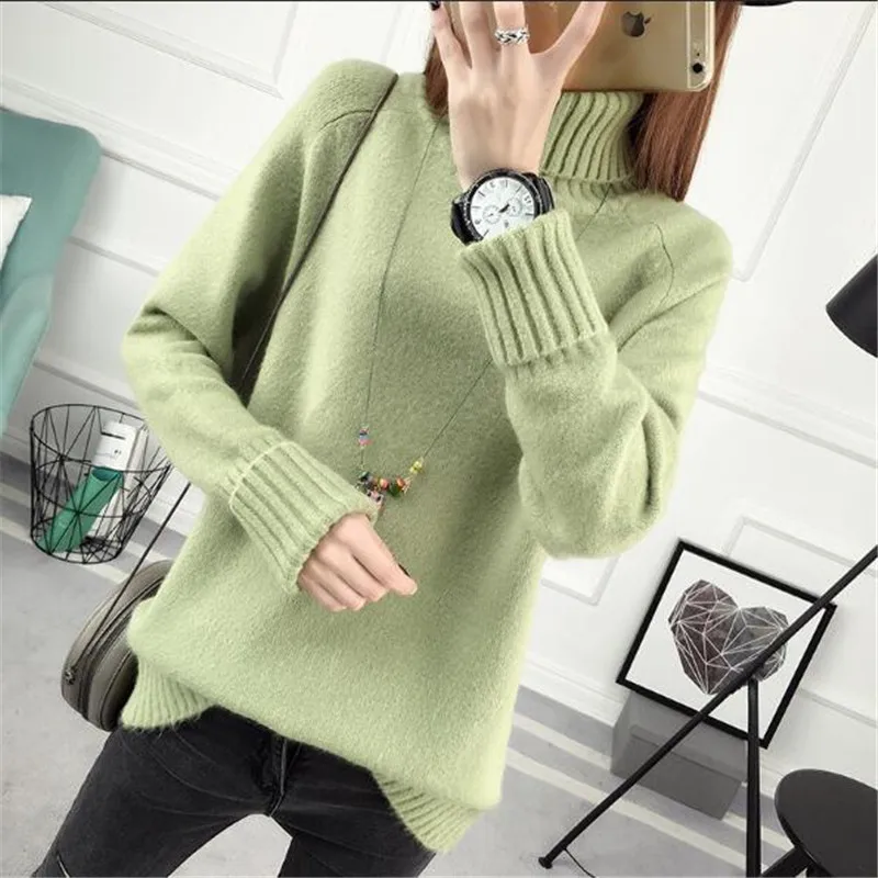 New Women High Collar Loose Pullovers Sweater Female Autumn Winter Long-sleeved Joker Thicke Girls Bottom knit A0184 | Женская одежда