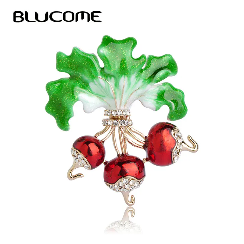 Blucome красные броши в форме редиса золотой цвет эмаль растительный нагрудный знак