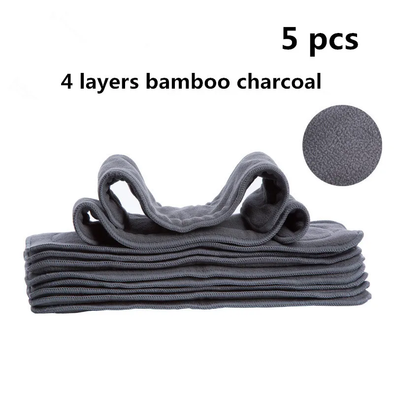 5 pcs of 4 Layers 10 шт. Детские многоразовые 5 слоев угольные бамбуковые подгузники детские удобные моющиеся пеленки вставки одежды для маленьких детей, Подгузники - Цвет: 5 pcs of 4 Layers