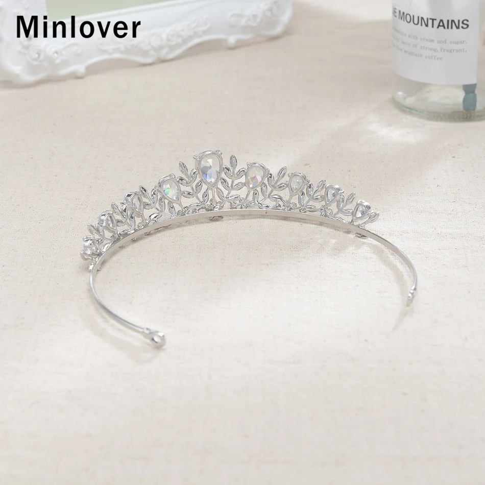 Minlover, роскошные диадемы в виде листьев из кубического циркония, короны, цветы, стразы, корона для торжеств, ободки для невесты, свадебные аксессуары для волос, HG178