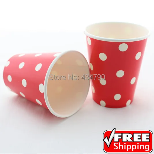 60 шт. 9 унций красные бумажные чашки Великобритания белый горошек питьевой