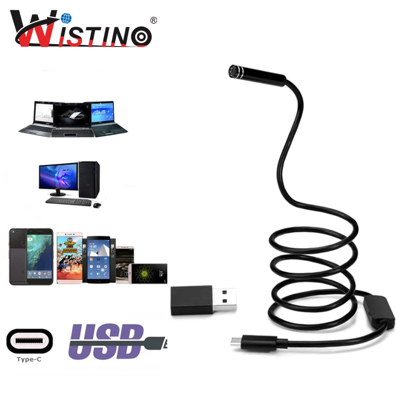 Wistino 7mm Hard Cable Endoscope Camera Android Car Mini Type-c USB Waterproof Inspection Pipe Surveillance Snake | Безопасность и