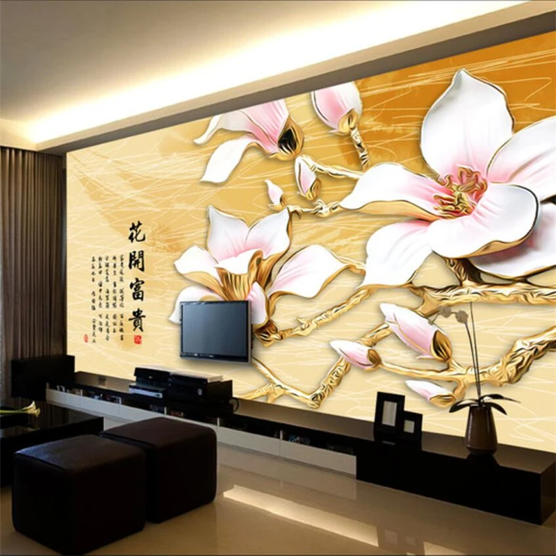

wellyu Custom wallpaper 3D murals new Chinese home and everything on the relief Magnolia TV wall decoration painting wallpaper