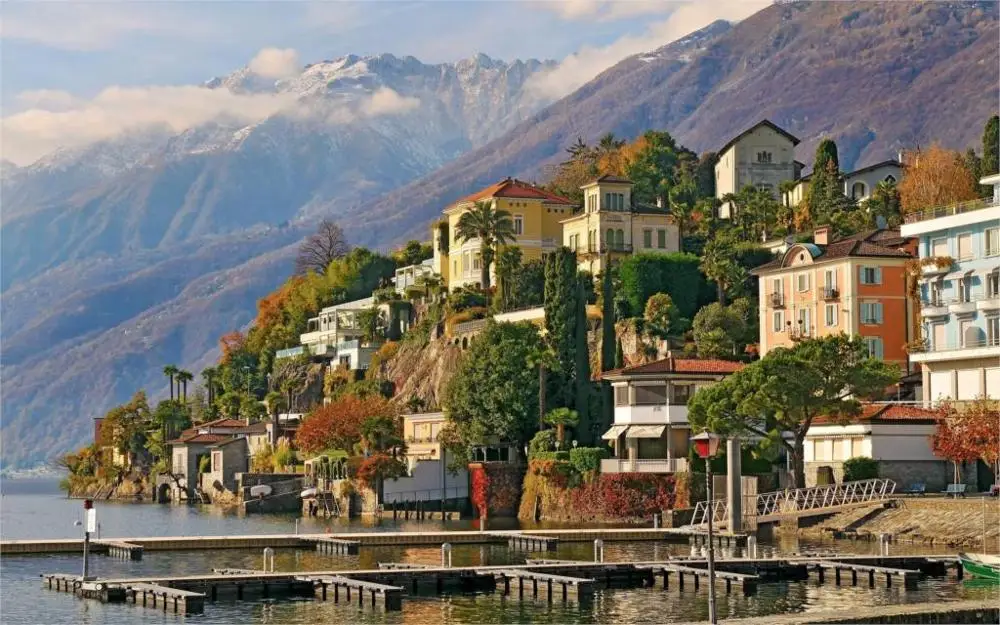 Здание Швейцария Ascona горы здания деревья озёр дом 4 размера украшение дома Холст