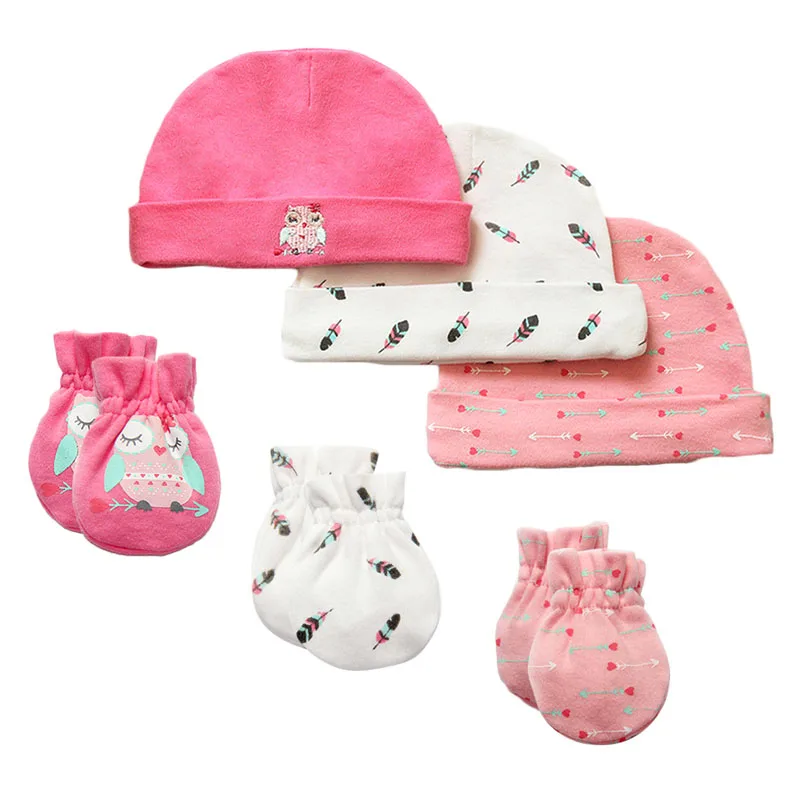 style 2 BINIDUCKLING 3 месяцев комплекты для малышей 7 шт./лот шляпа+ Прихватки мангала хлопок мультфильм новорожденных варежки анти-царапки шапки младенче - Цвет: style 2