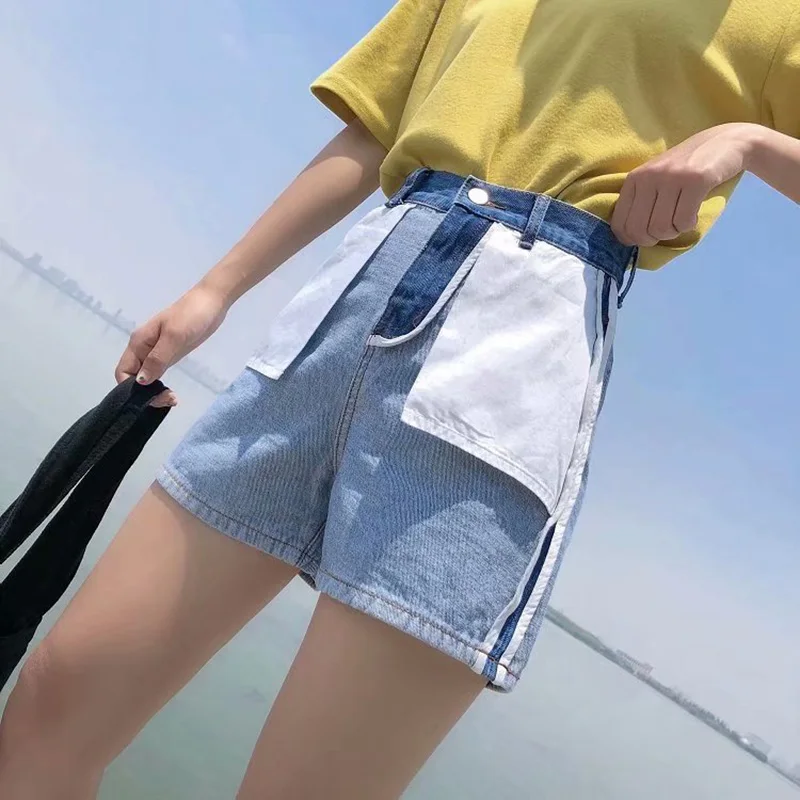 Летние джинсовые шорты GOPLUS винтажные Лоскутные с высокой талией и обратным