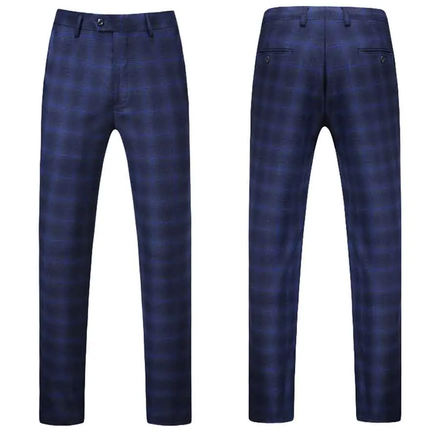 

Men Plaid Blue Suits 3 Piece Suits One Button Blazer Jacket Coat Pant Vest S-5XL Slim Fit Dress Wedding Party Youth T134
