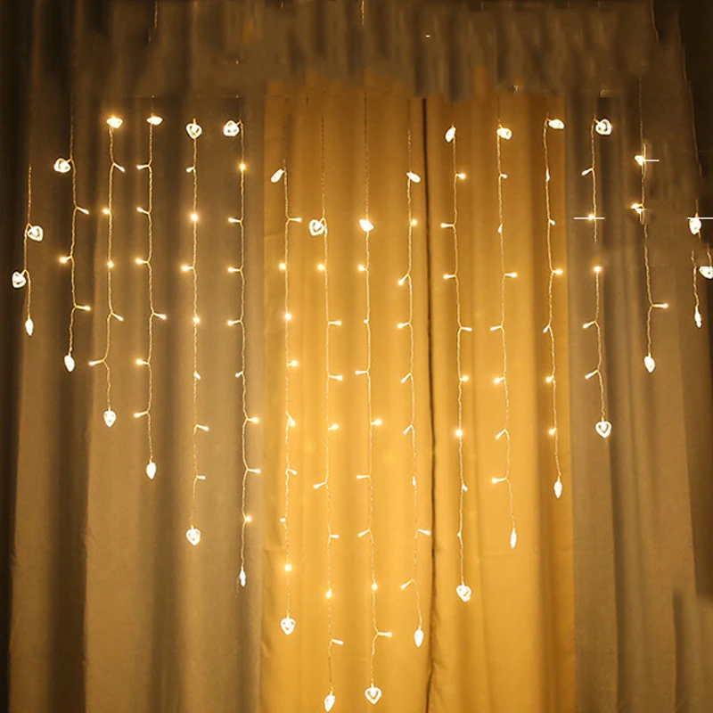 

Heart-shaped 2M*1.5M 128 LED Fairy String Light Gardland Curtain For Wedding Party Window New year Christmas decorations