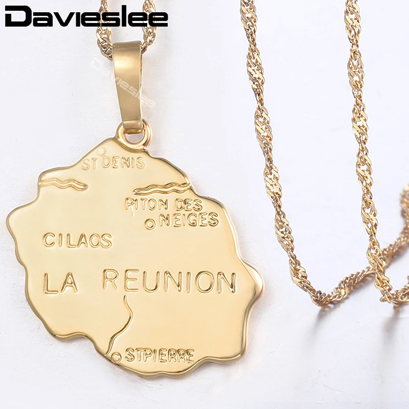 Женское ожерелье с подвеской в форме карты Davieslee La Reunion цвета шампанского
