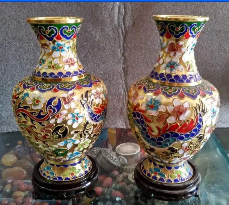 7 88 дюйма/Китайская гардеробная резьба по паре драконов и phoenixes вазы|chinese vase|cloisonne