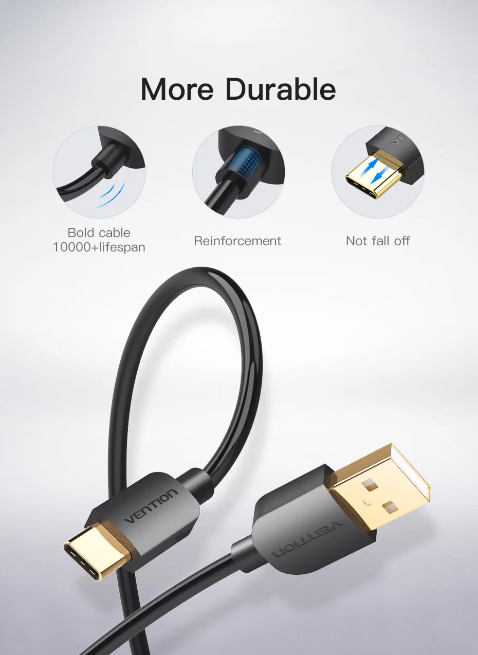 Кабель Vention usb type-C для samsung S9 S8 type-C кабель передачи данных для быстрой зарядки для Xiaomi Mi6 Oneplus 6 nintendo Switch USB кабель 2 м