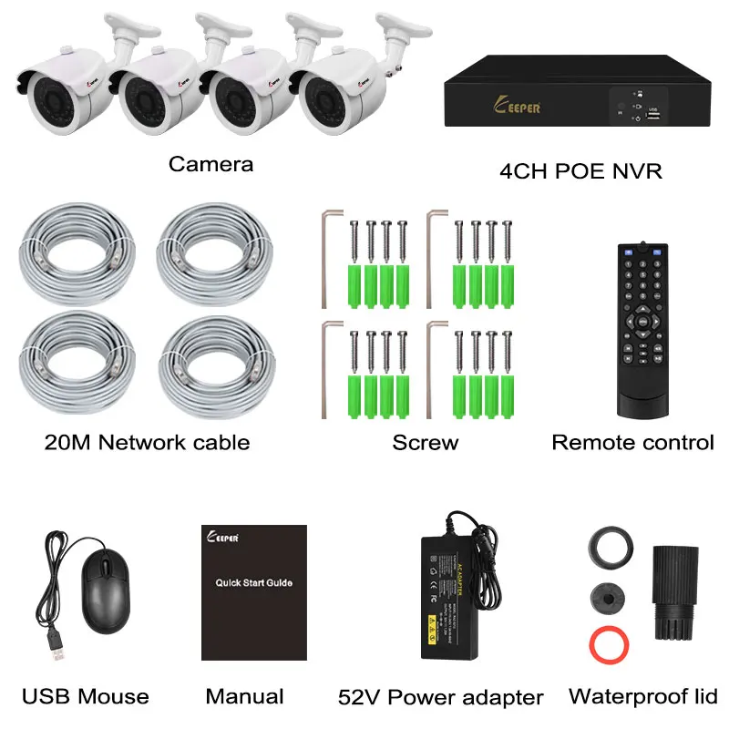 Keeper 4CH 1080P NVR 4PCS 2.0MP POE IP камера P2P HDMI 1080P CCTV система видеонаблюдение IR Ночное видение наружная камера Комплект