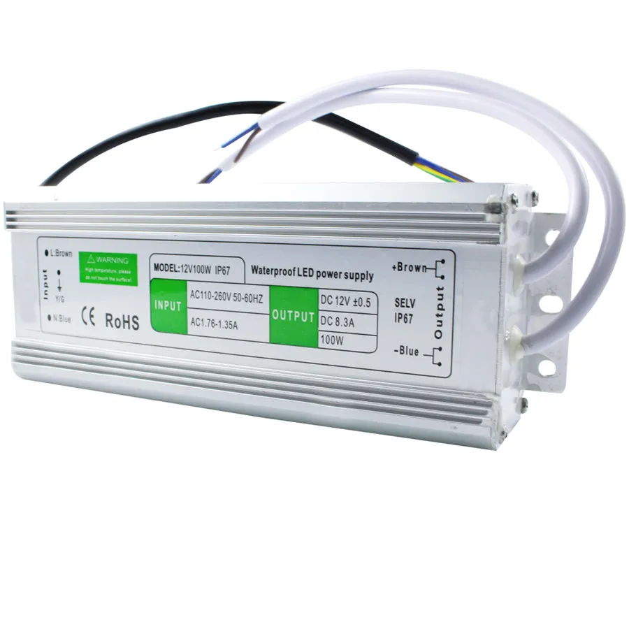 DC 12 V 100 W IP67 Водонепроницаемый светодиодный драйвер AC100 260V переменного тока в