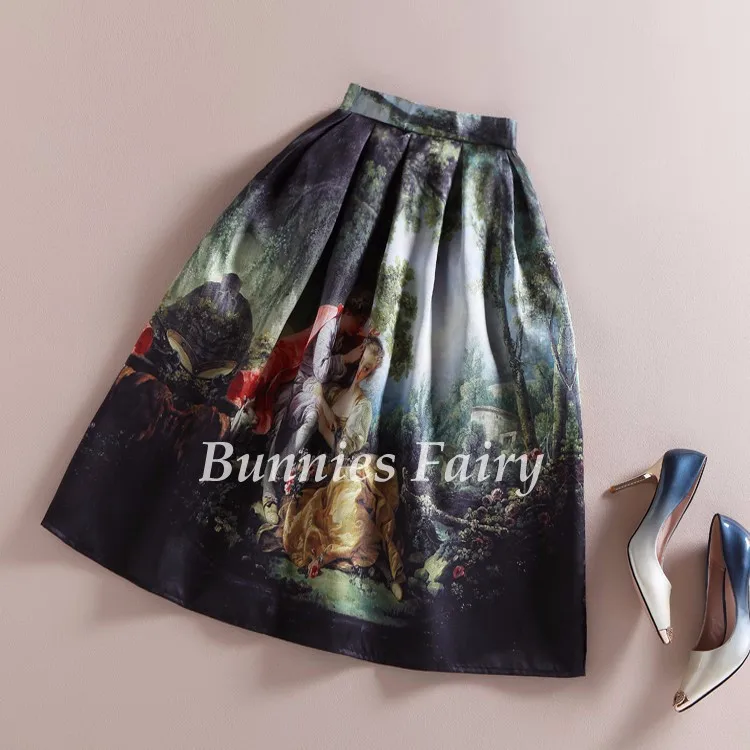 BunniesFairy 50s Принцесса Королевский Винтаж Ретро фантазия маслом цветочный принт миди-юбка с высокой талией полный круг Saia Femininas