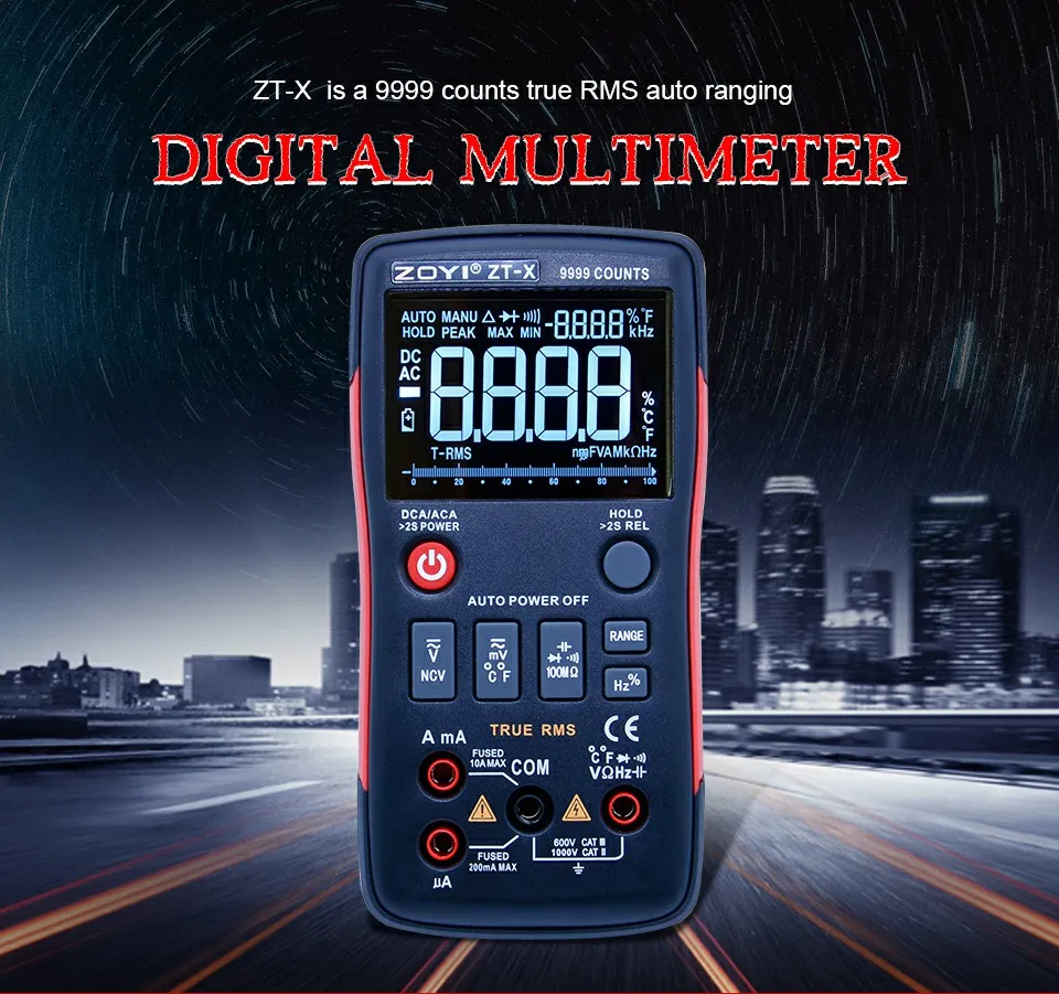 ZT-X Цифровой мультиметр Кнопка 9999 отсчетов VS RM409B Аналоговый гистограмма AC/DC Напряжение Амперметр Ток Ом ЖК-дисплей с подсветкой