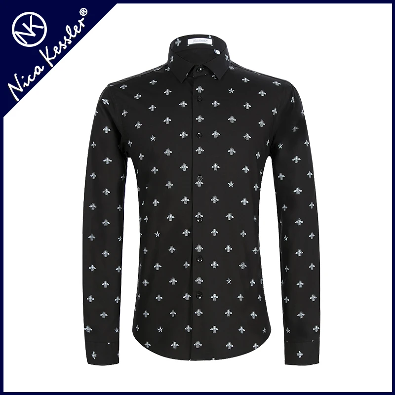 Cotton Men Shirt printed shirt Slim long-sleeved fashion button collar casual brand men clothing comfortable soft touch | Мужская одежда