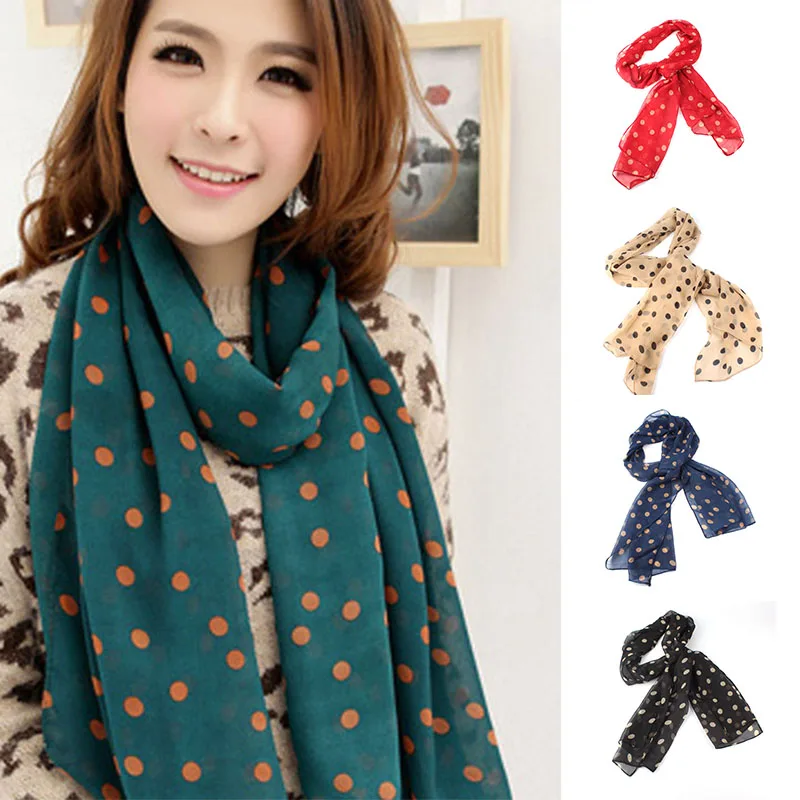Королевский классический милое в горошек Шелковый шифоновый шарф новинка