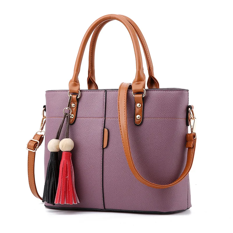 LANLOU Women bags for women PU Leather Shoulder Bag Double tassel Casual Crossbody Flap Bags Female Messenger Bag Handbags - Цвет: Лаванда