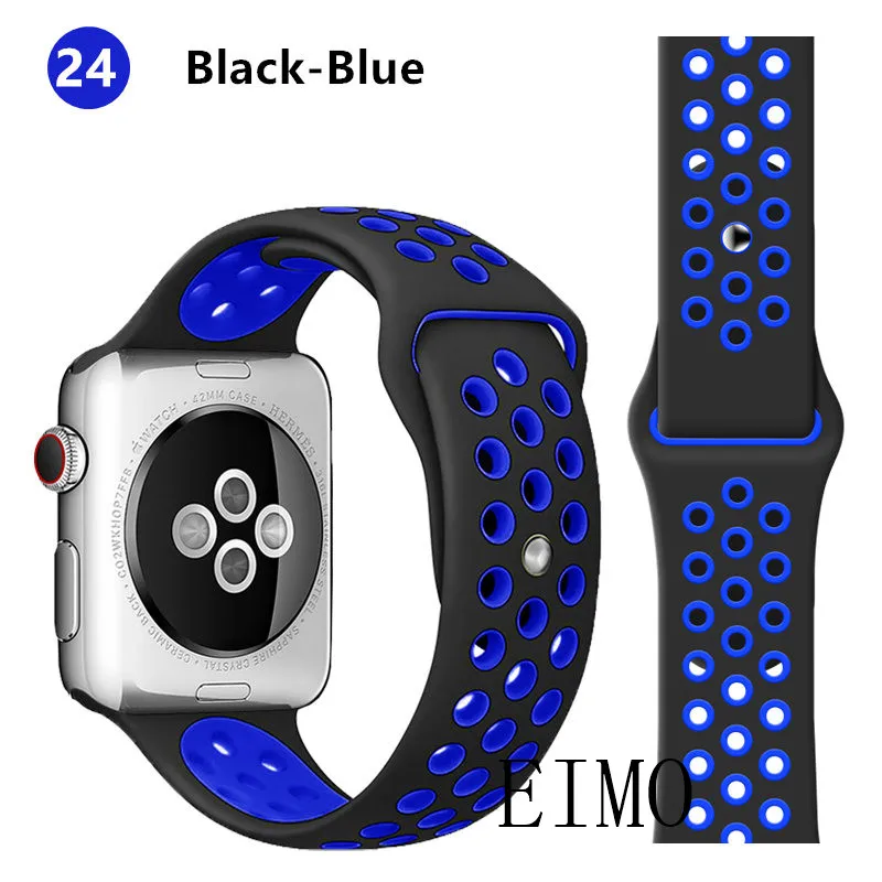 black blue 24 Ремешок для apple watch 5 4 band iwatch series 4 3 2 correa apple watch 42 мм 38 мм 44 мм 40 мм силиконовый браслет pulseira ремешок для часов - Цвет ремешка: black blue 24