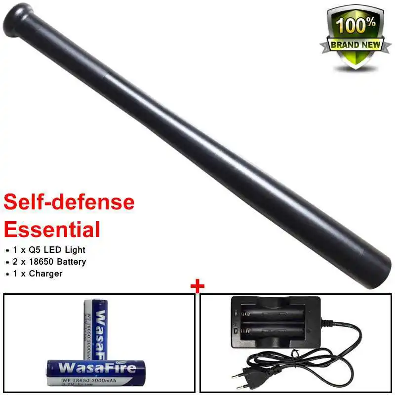 

Self Defense Flashlight Tactical Stick XPE Q5 LED 3 Modes Aluminum Torch Light Baseball Bat Lamp + 18650 Battery + Charger